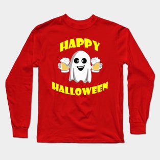 halloween ghost with beer for friends Long Sleeve T-Shirt